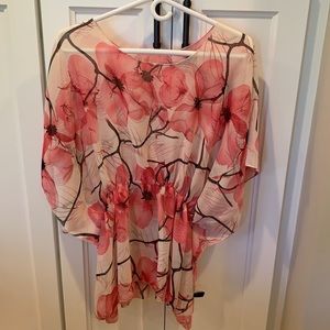 Sheer float kimono style blouse tunic open sides floral one size